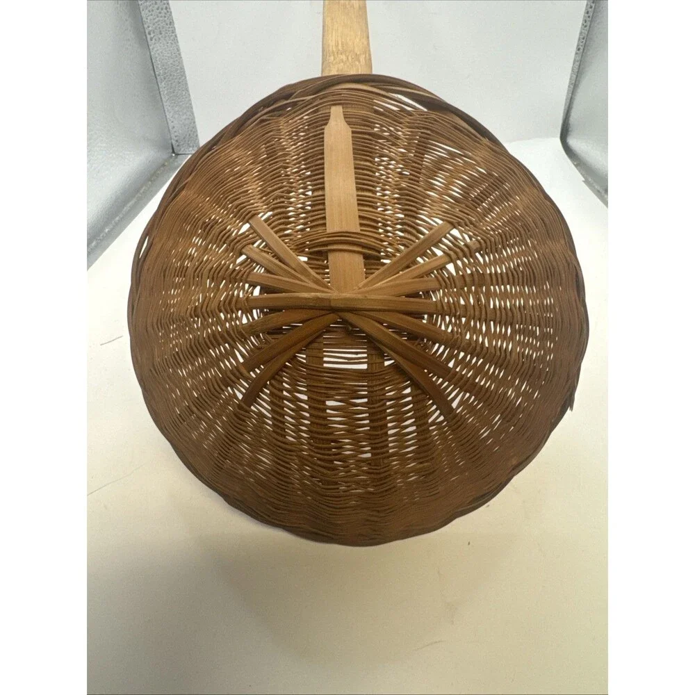 2 Vtg Wicker Ladles Spoon Scoop Woven Rattan Basket Wood Handle Primitive